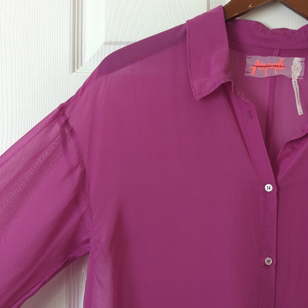Free People Renata 100% Silk Sheer Long Sleeve Button Down Tunic Lush Viola S - Picture 3 of 13